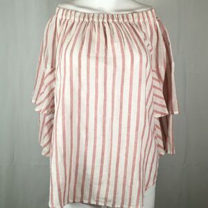 Zoe Shirt Womens Sz XS Red White Striped Linen Cotton‎ Off The Shoulder Layered